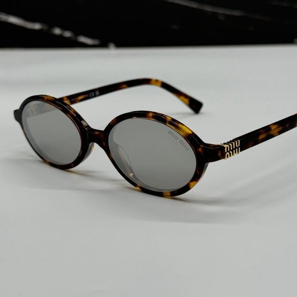 NEW MIU MIU MU04ZS OVAL HAVANA SILVER WOMEN SUNGLASSES MU04ZSF VAU07F - Picture 10 of 13